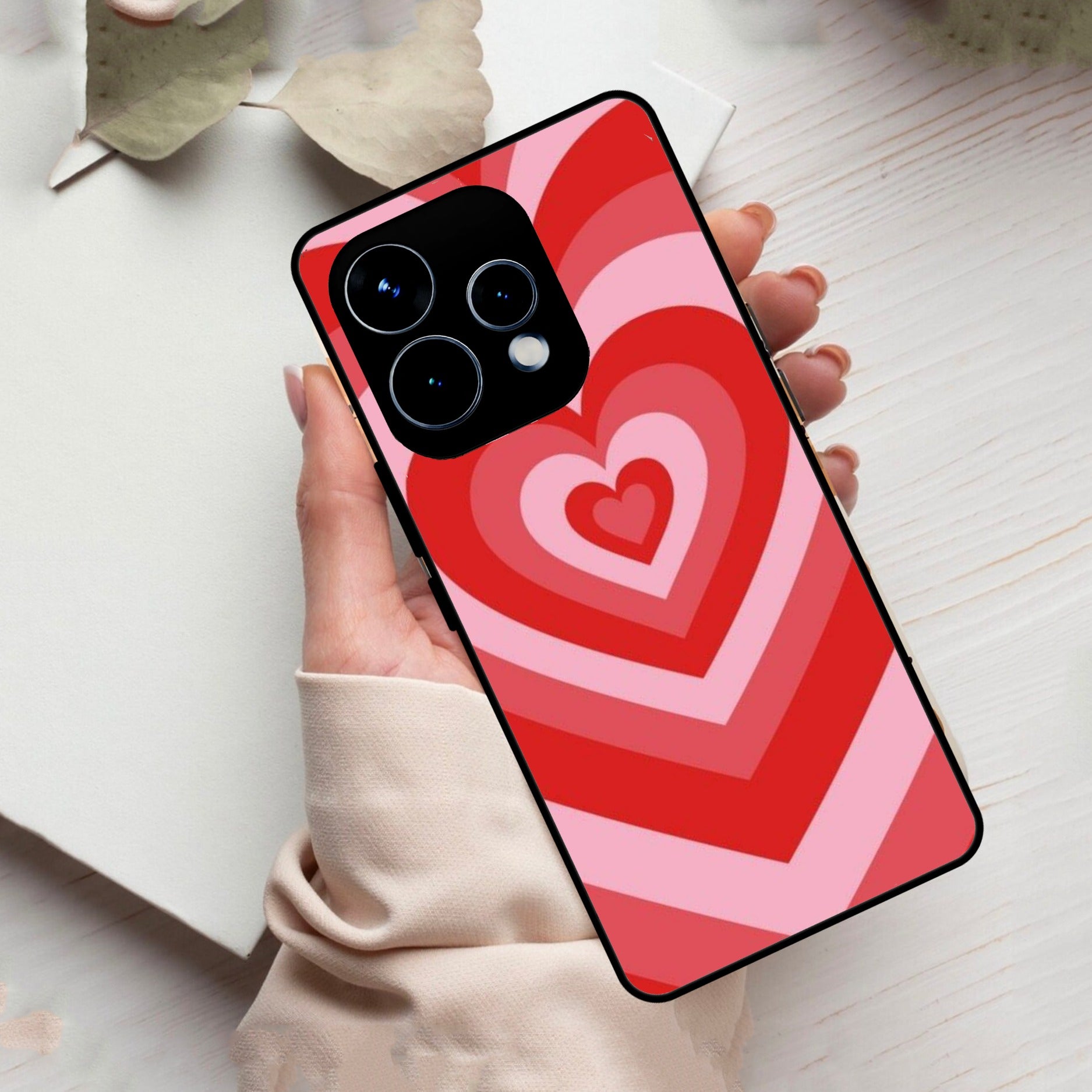 Latte Love Patter Glass Case Cover - Red For Oppo