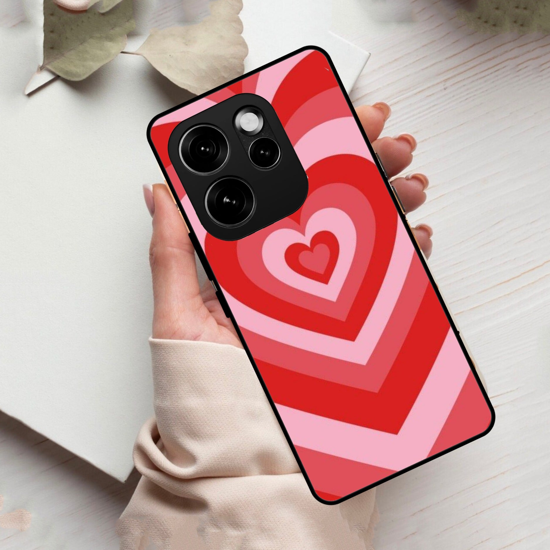 Latte Love Patter Glass Case Cover - Red For Oppo