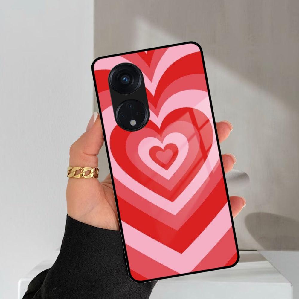 Latte Love Patter Glass Case Cover - Red For Oppo