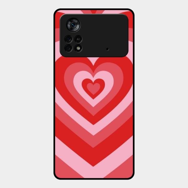 Latte Love Patter Glass Case Cover - Red For Poco X4 Pro 5G
