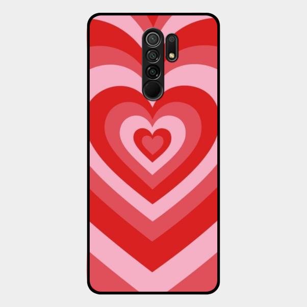 Latte Love Patter Glass Case Cover - Red For Redmi 9 Prime