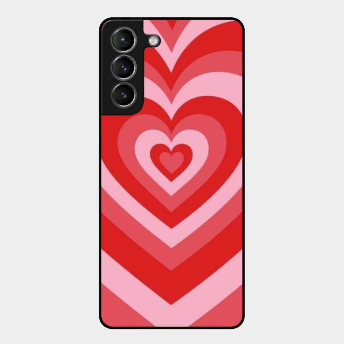Latte Love Patter Glass Case Cover - Red For Samsung Galaxy S21 Plus