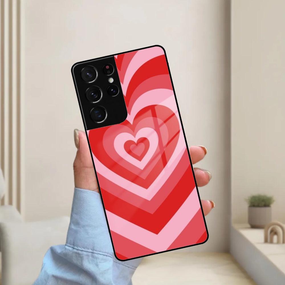 Latte Love Patter Glass Case Cover - Red For Samsung