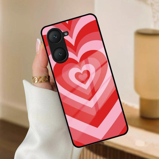 Latte Love Patter Glass Case Cover - Red For iQOO