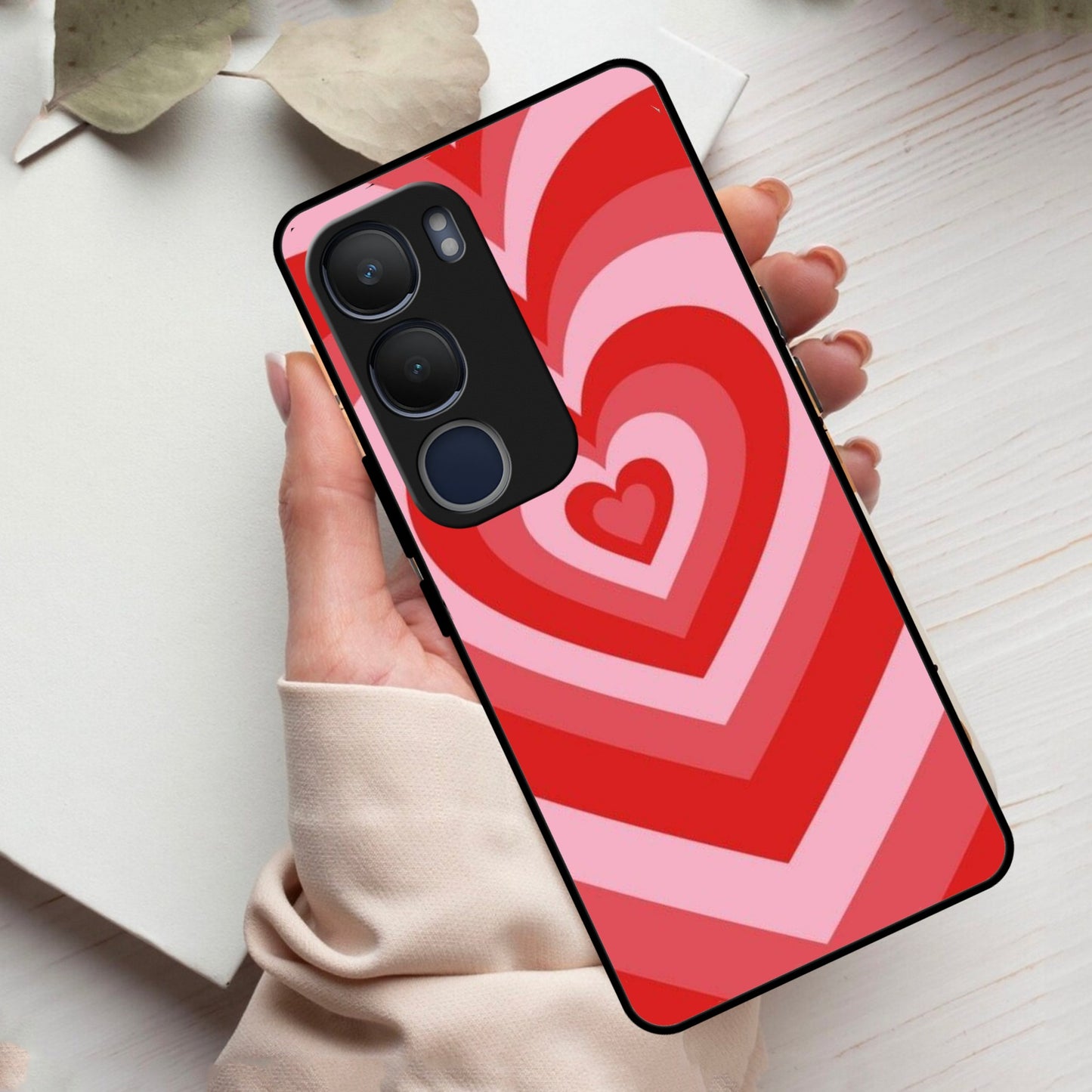 Latte Love Patter Glass Case Cover - Red For Vivo