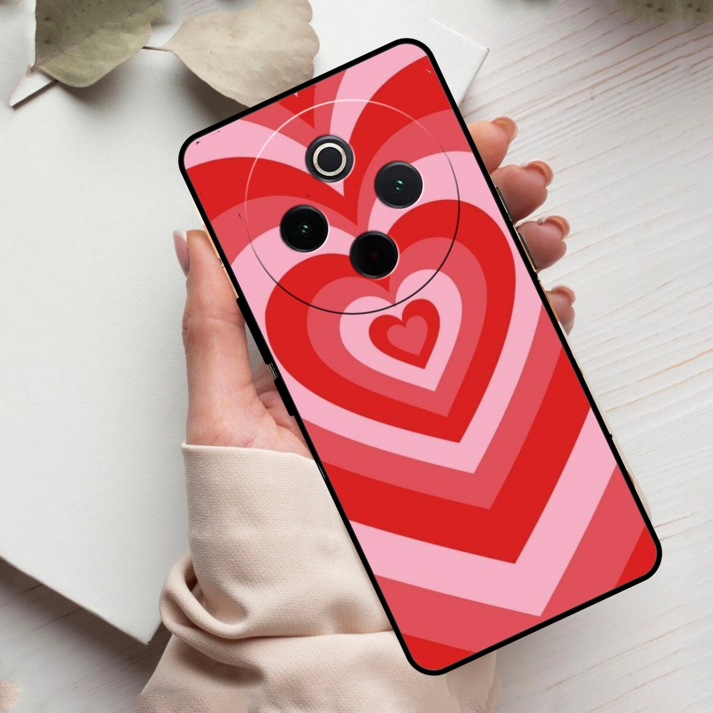 Latte Love Patter Glass Case Cover - Red For Vivo