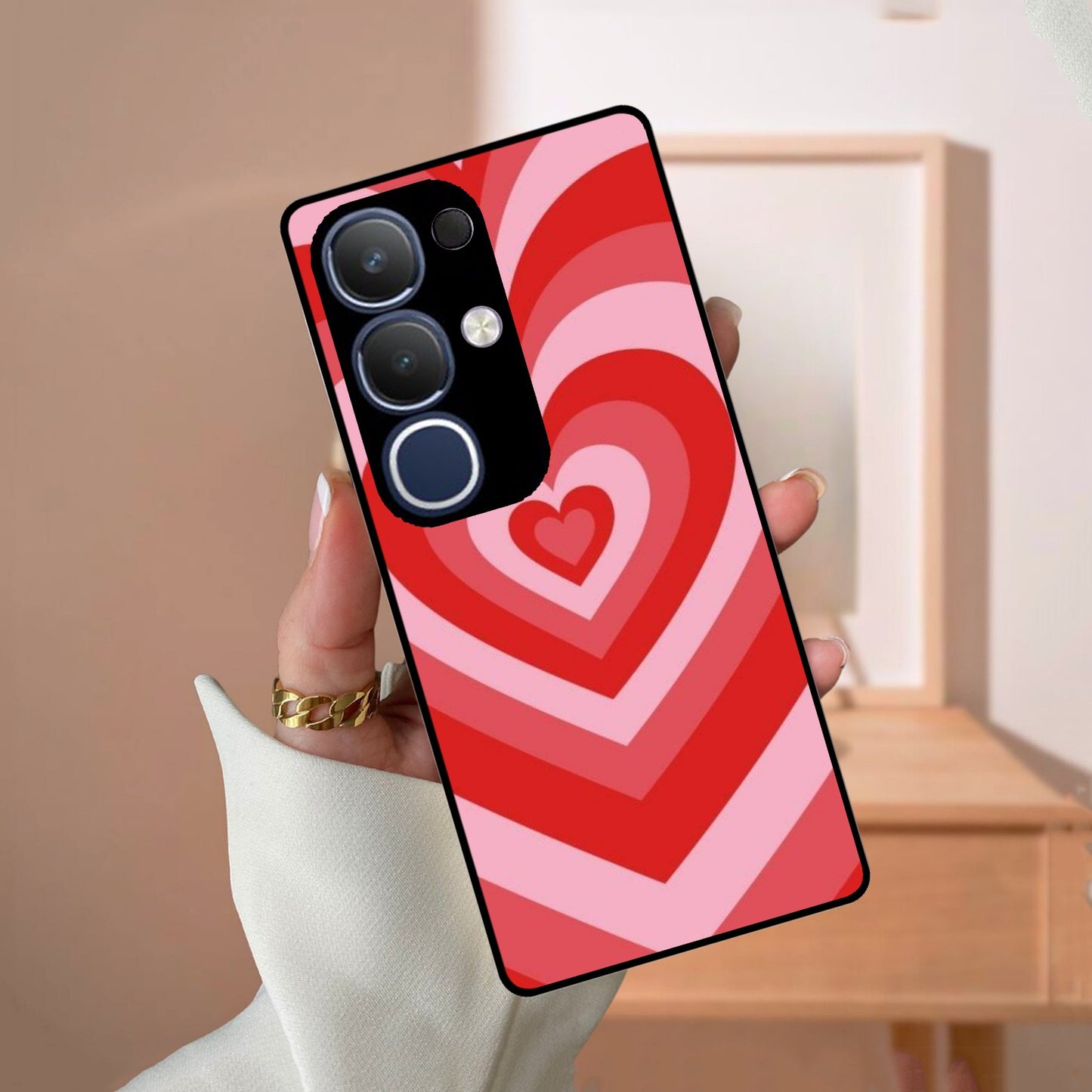 Latte Love Patter Glass Case Cover - Red For Vivo