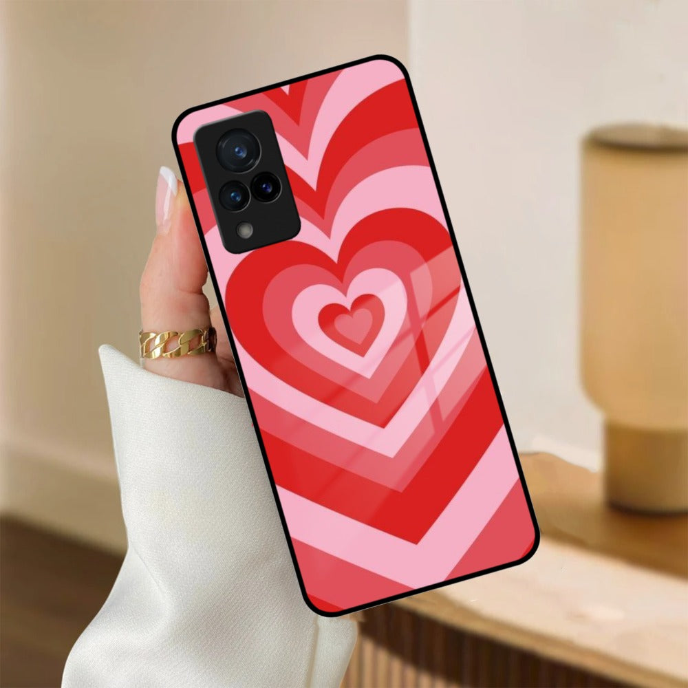 Latte Love Patter Glass Case Cover - Red For iQOO
