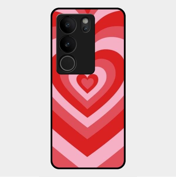 Latte Love Patter Glass Case Cover - Red For Vivo V29 5G