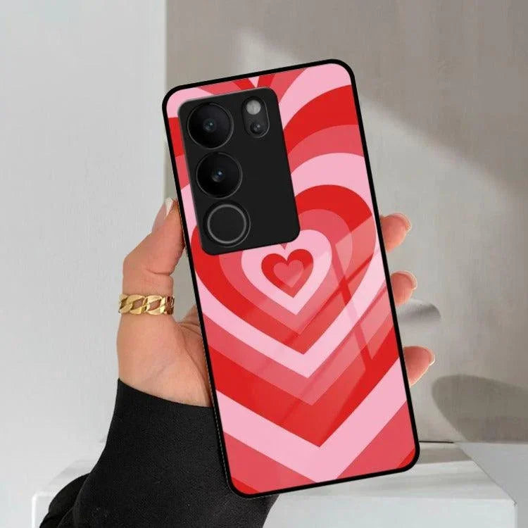 Latte Love Patter Glass Case Cover - Red For Vivo - ShopOnCliQ