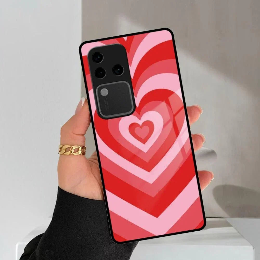 Latte Love Patter Glass Case Cover - Red For Vivo - ShopOnCliQ