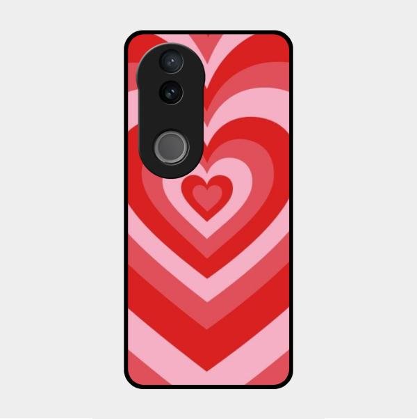 Latte Love Patter Glass Case Cover - Red For Vivo V50E 5G