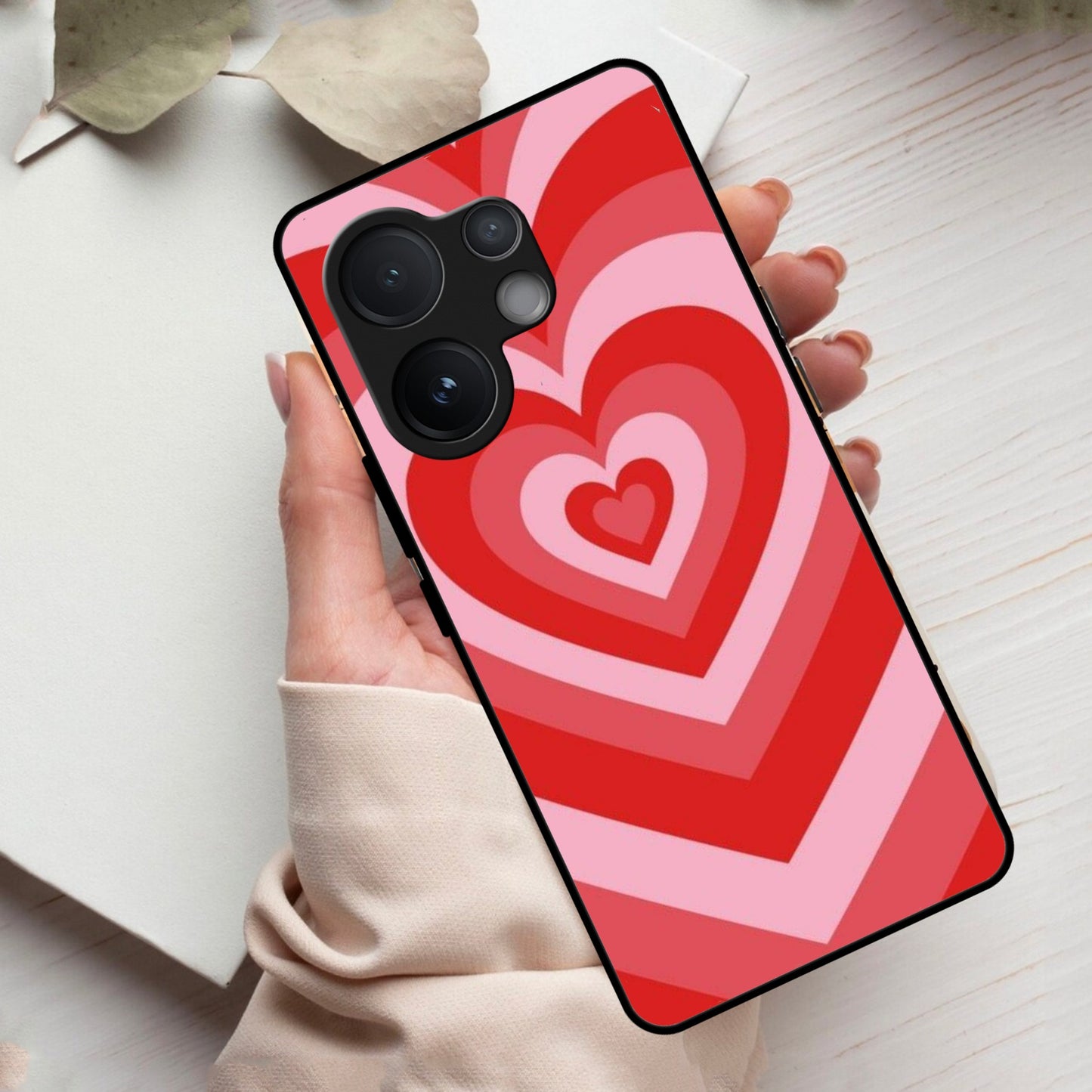 Latte Love Patter Glass Case Cover - Red For Vivo