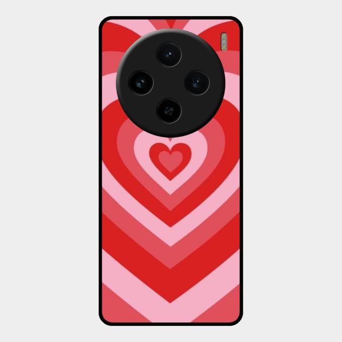 Latte Love Patter Glass Case Cover - Red For Vivo X100 5G