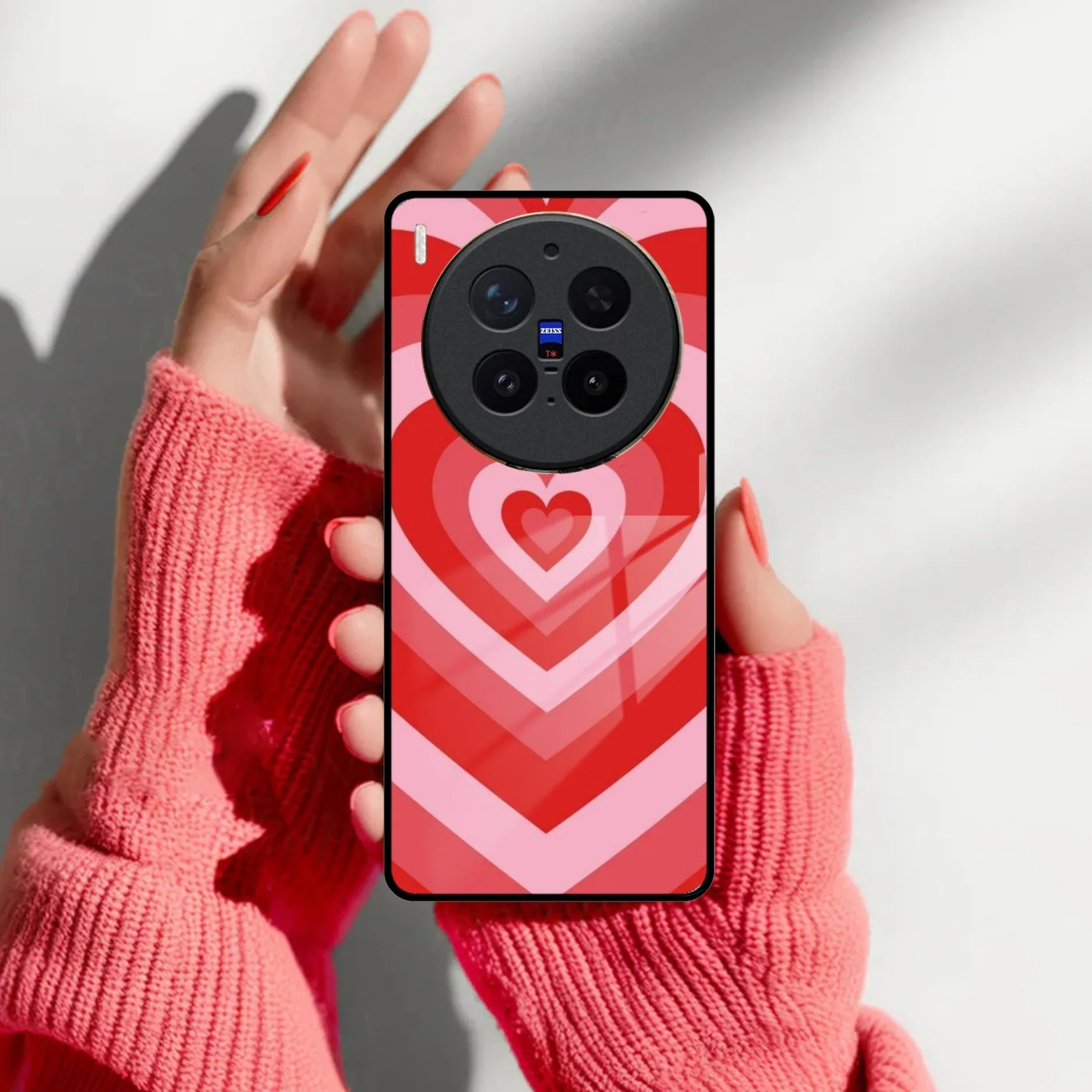 Latte Love Patter Glass Case Cover - Red For Vivo