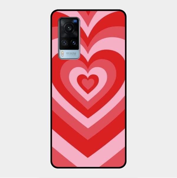 Latte Love Patter Glass Case Cover - Red For Vivo X60 5G