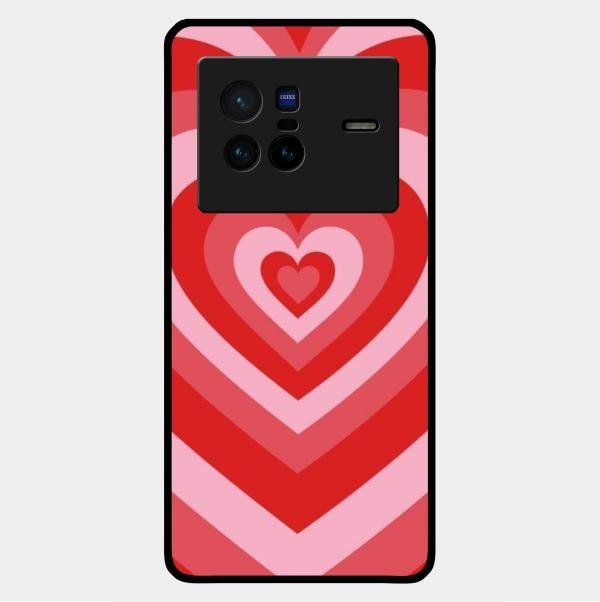 Latte Love Patter Glass Case Cover - Red For Vivo X80 5G