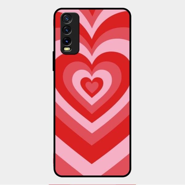 Latte Love Patter Glass Case Cover - Red For Vivo Y12G