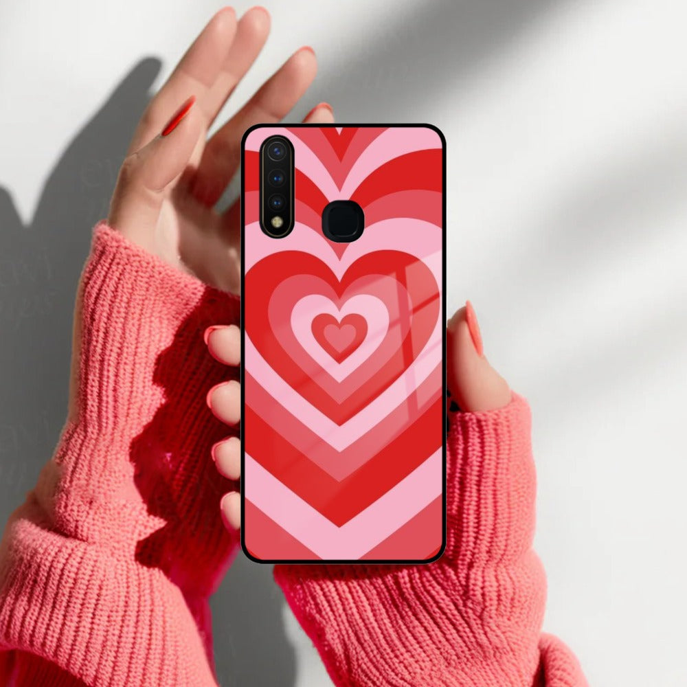 Latte Love Patter Glass Case Cover - Red For Vivo