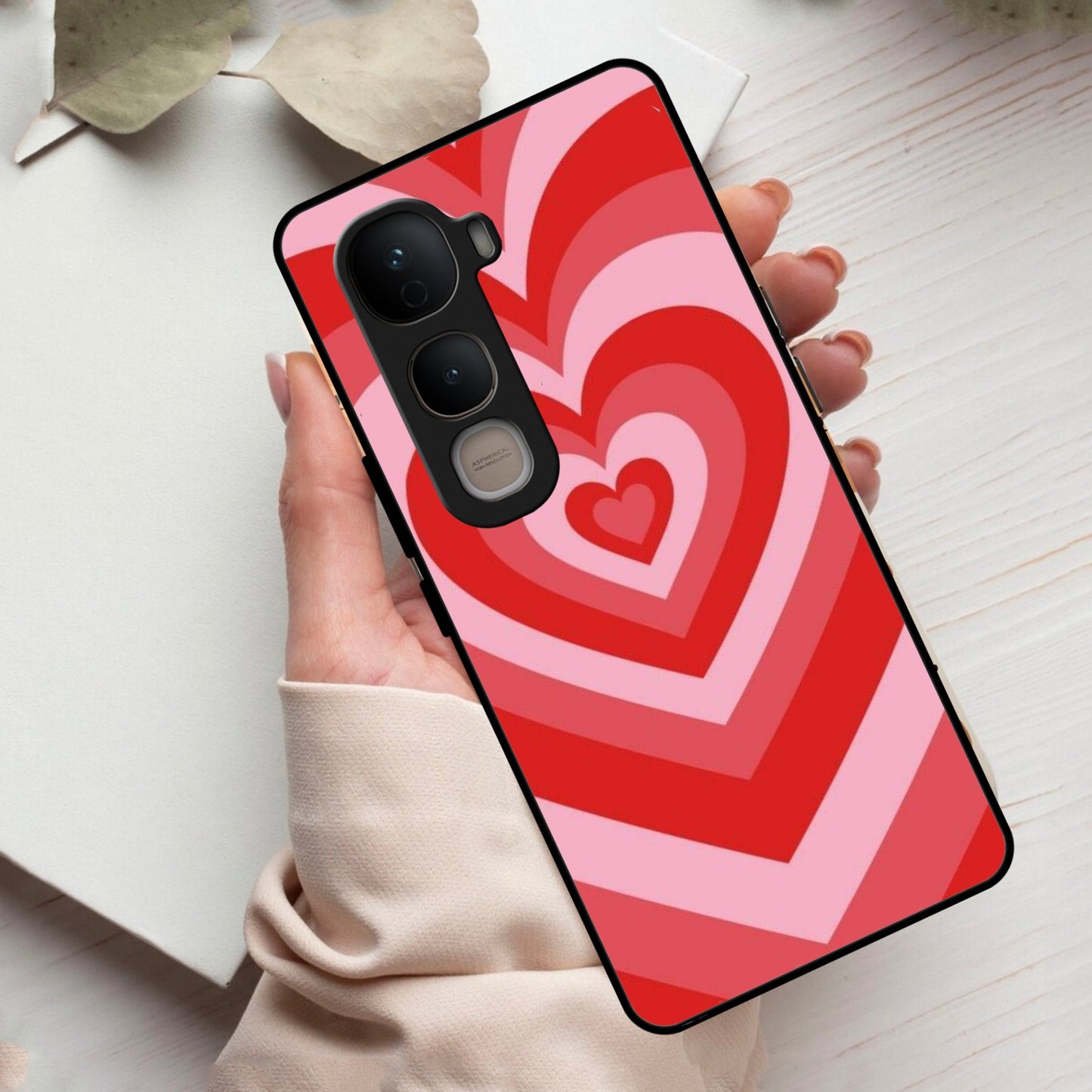 Latte Love Patter Glass Case Cover - Red For Vivo
