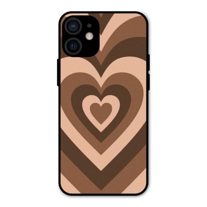 Latte Love Pattern Glossy Metal Case Cover For iPhone 12 mini