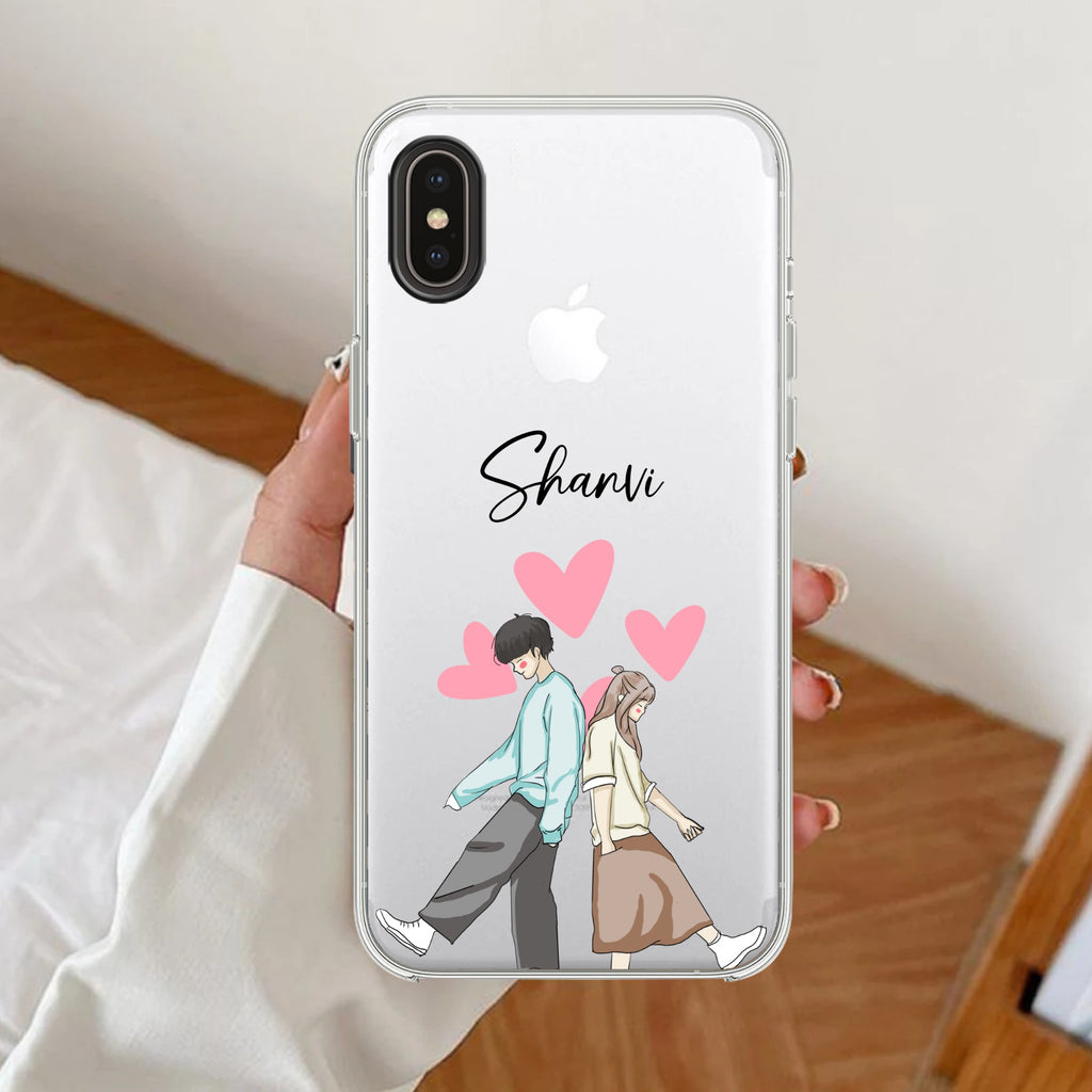 Love Couple Customize Anti Yellow Clear Case For iPhone XR