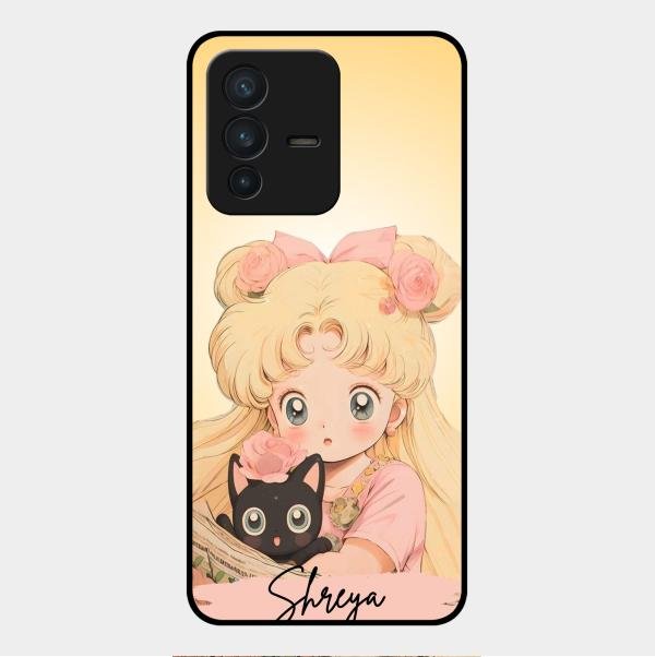 Lovely Sailor Moon Customize Glass Case Cover For Vivo V23 5G