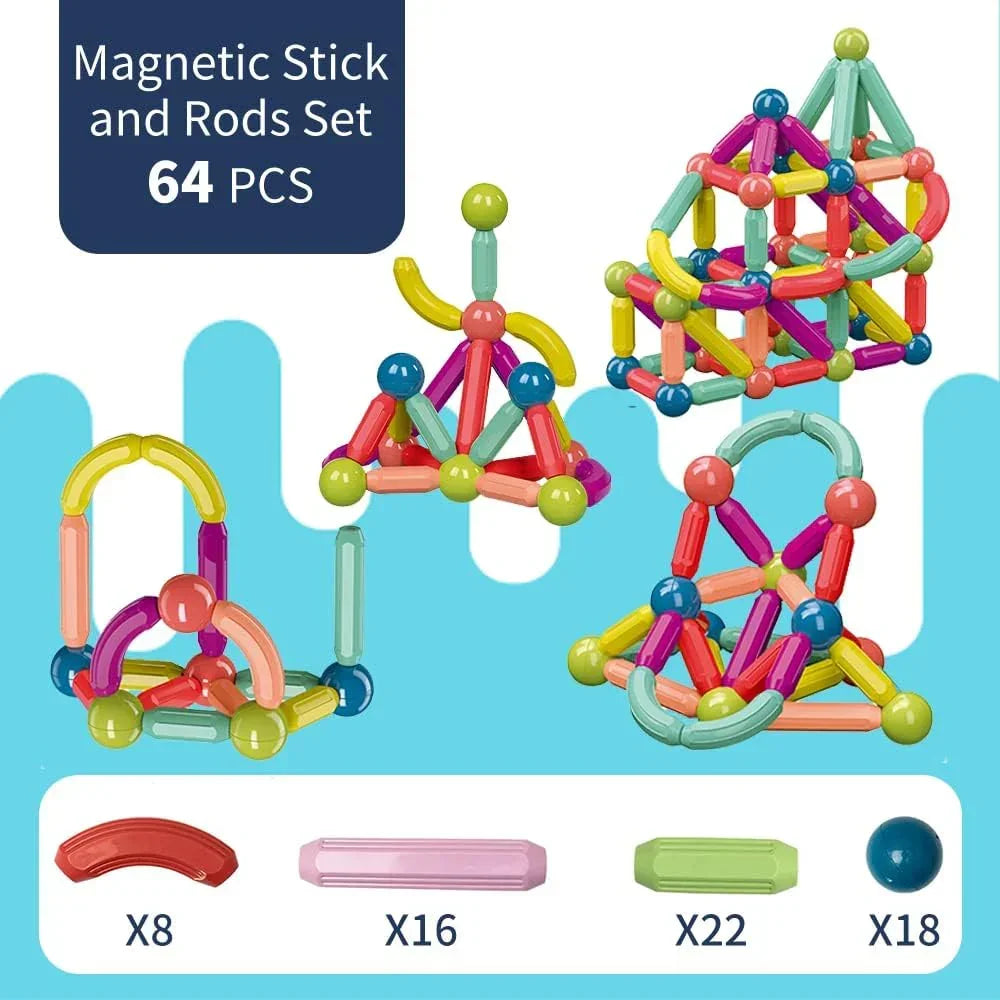 Magnetic Building Sticks and Balls Set 64 Pieces for Kids Creative STEM Toy for Construction & Imagination - ShopOnCliQ