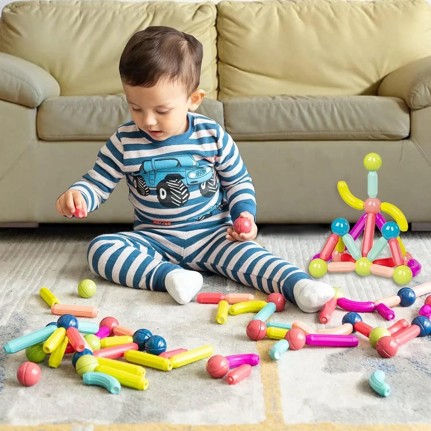 Magnetic Building Sticks and Balls Set 64 Pieces for Kids Creative STEM Toy for Construction & Imagination - ShopOnCliQ