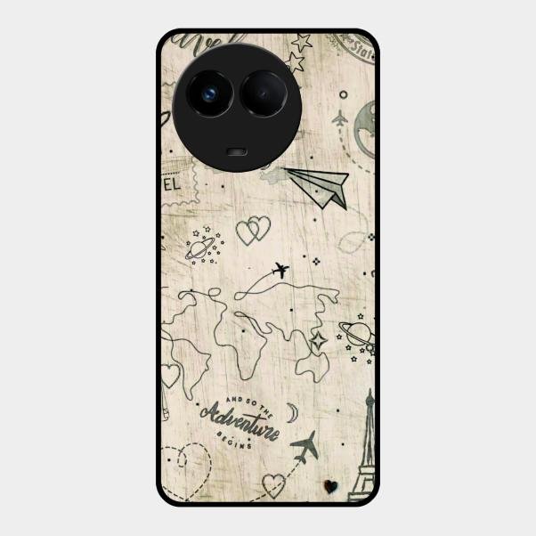 Map Mania Glass Case Cover For Realme 11X 5G