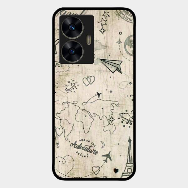 Map Mania Glass Case Cover For Realme C55