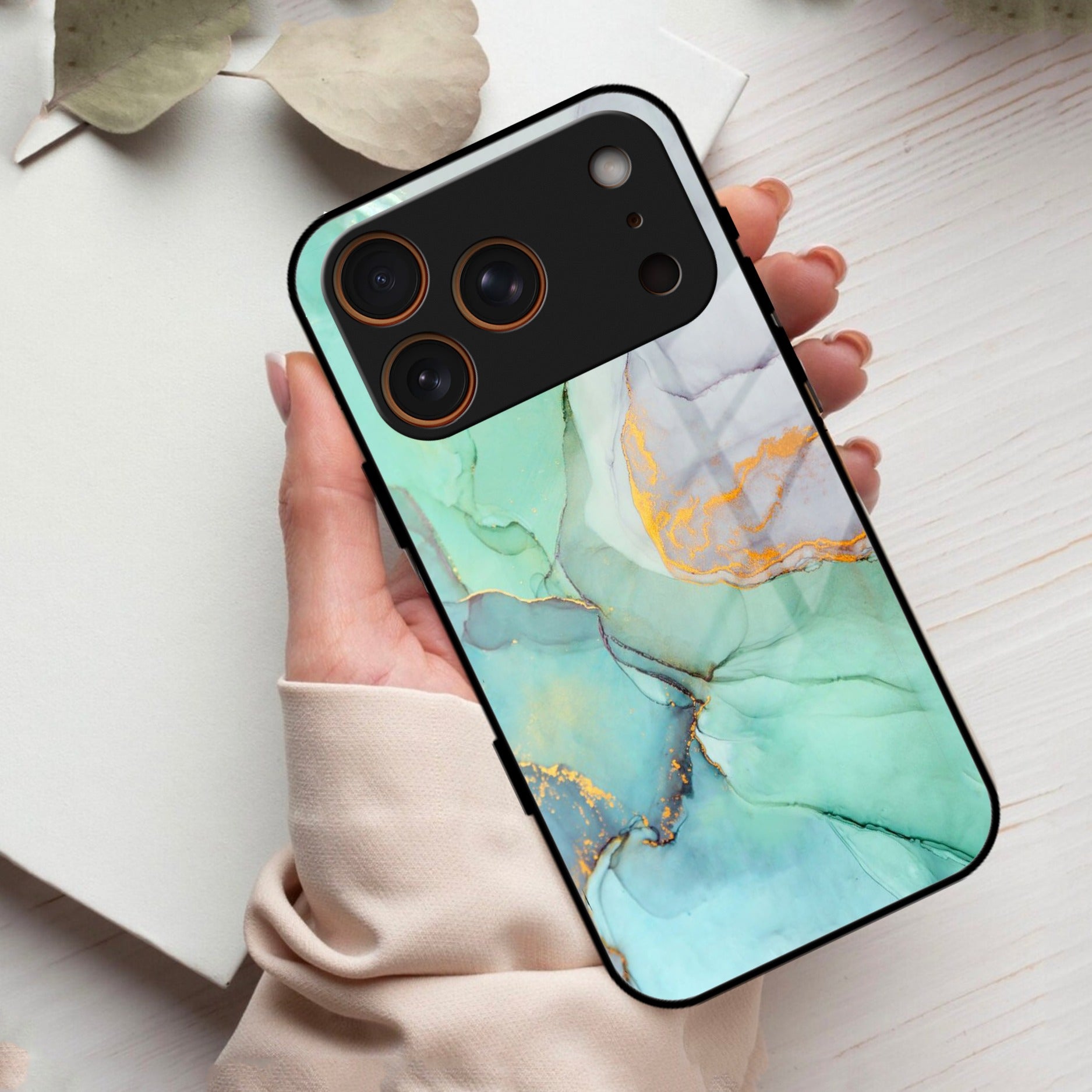 Marble Glass Finish Phone Case And Cover For iPhone 17 Pro Max