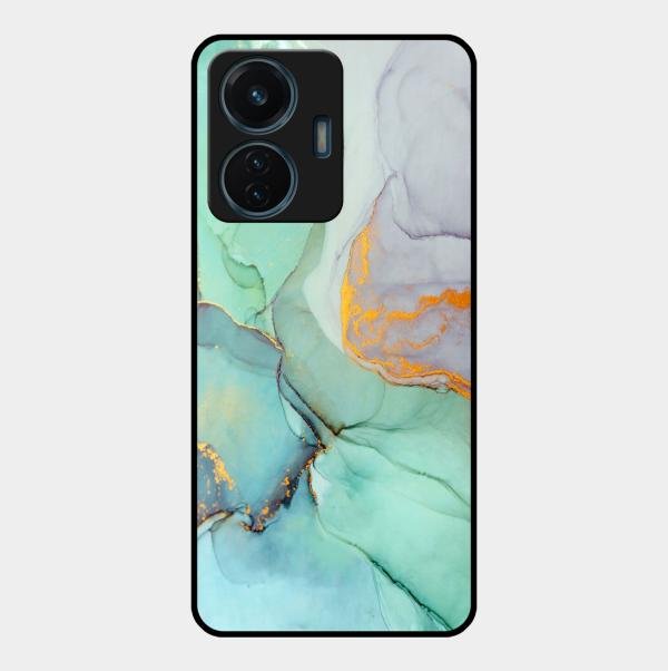 Marble Glass Finish Phone Case And Cover For Vivo T1 44W 4G