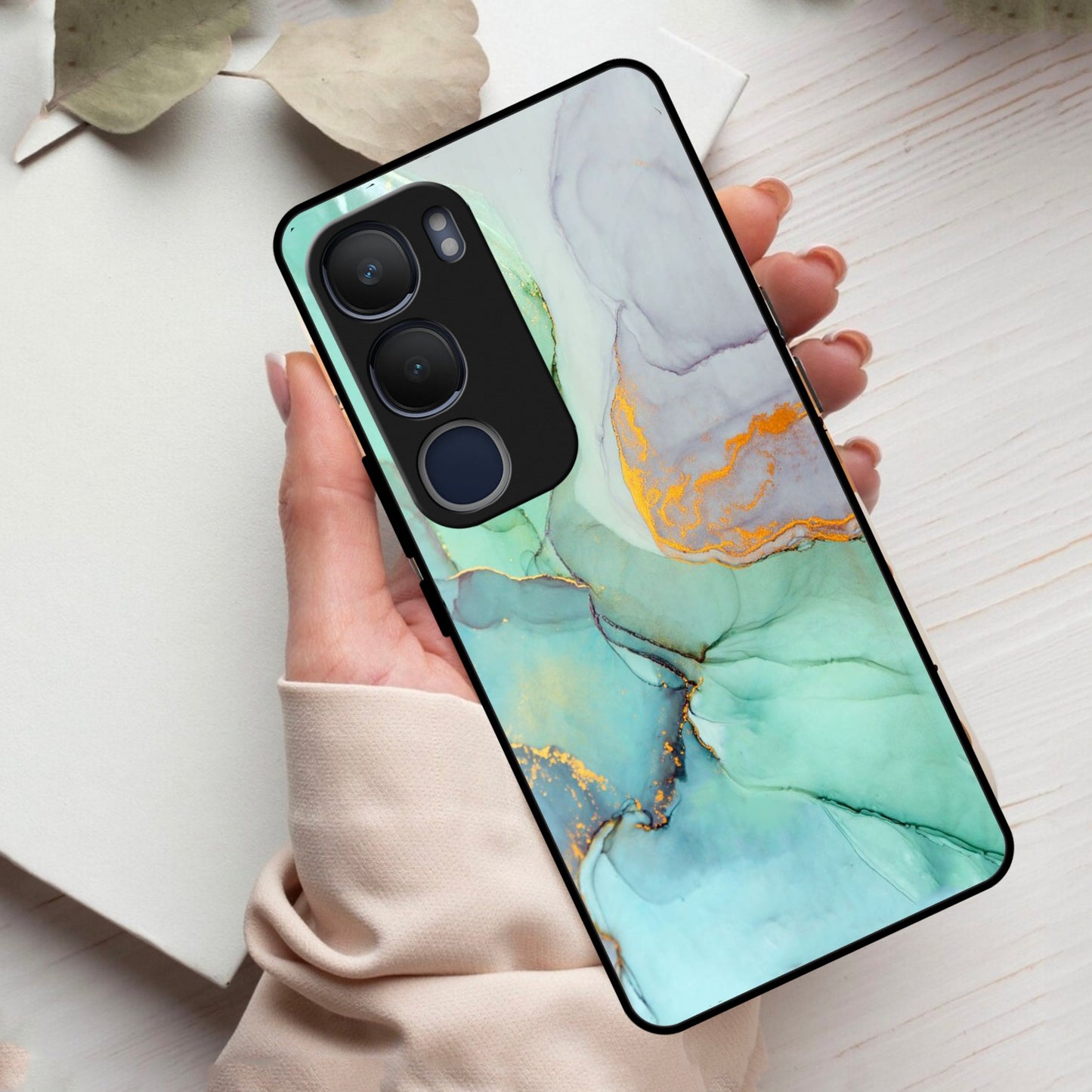 Marble Glass Finish Phone Case And Cover For Vivo