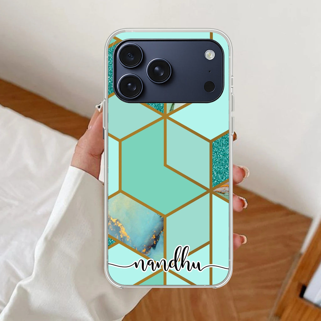 Marble Green Customize Anti Yellow Clear Case For iPhone 17 Pro
