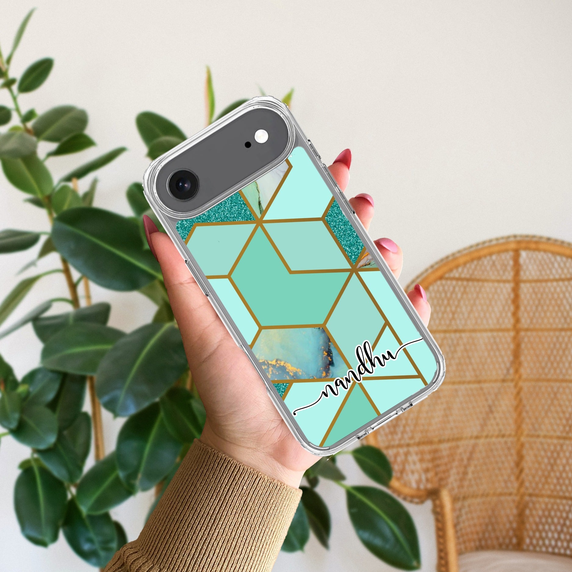 Marble Green Customize Anti Yellow Clear Case For iPhone Air