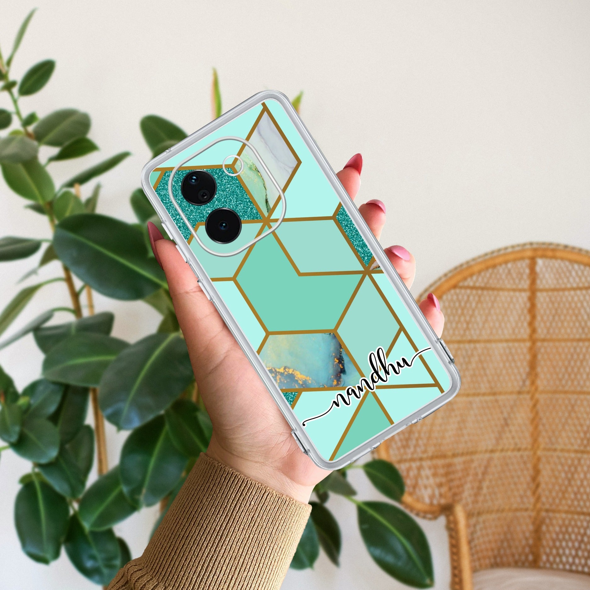 Marble Green Customize Transparent Silicon Case For Vivo T3 Pro 5G