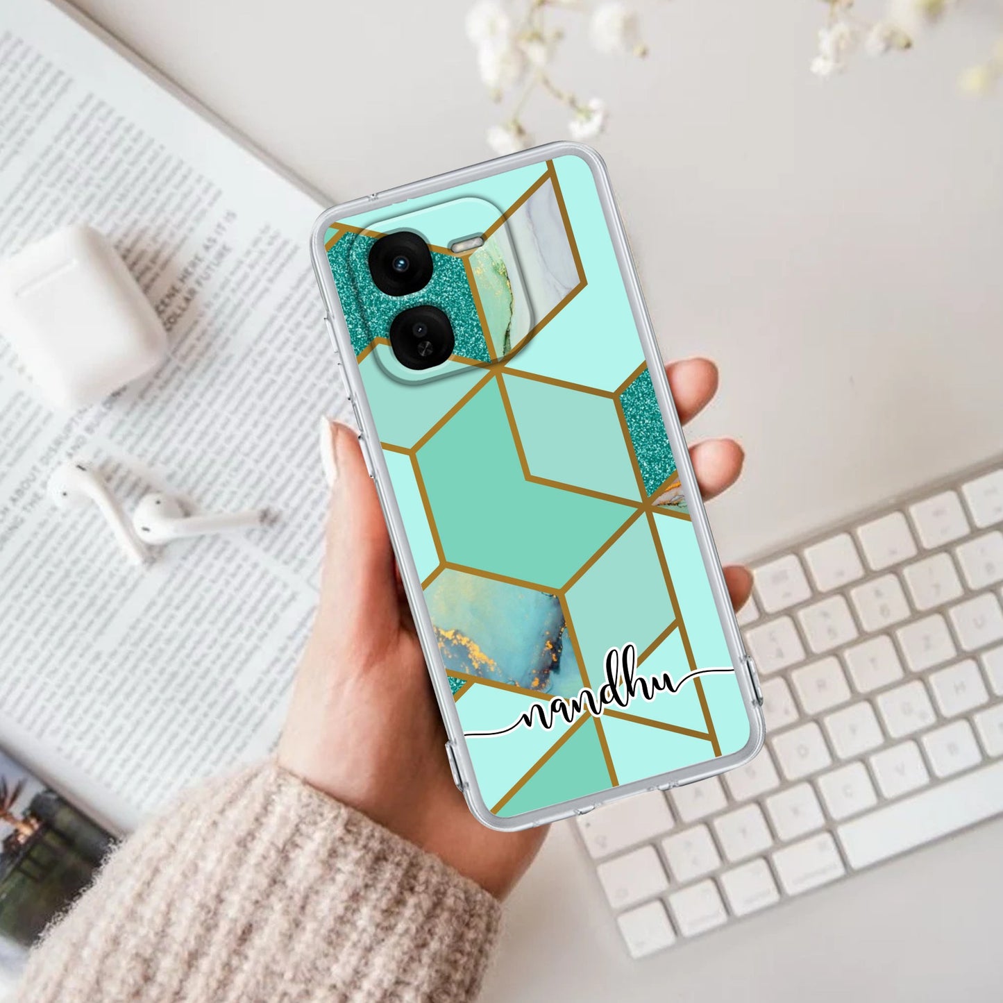 Marble Green Customize Transparent Silicon Case For iQOO