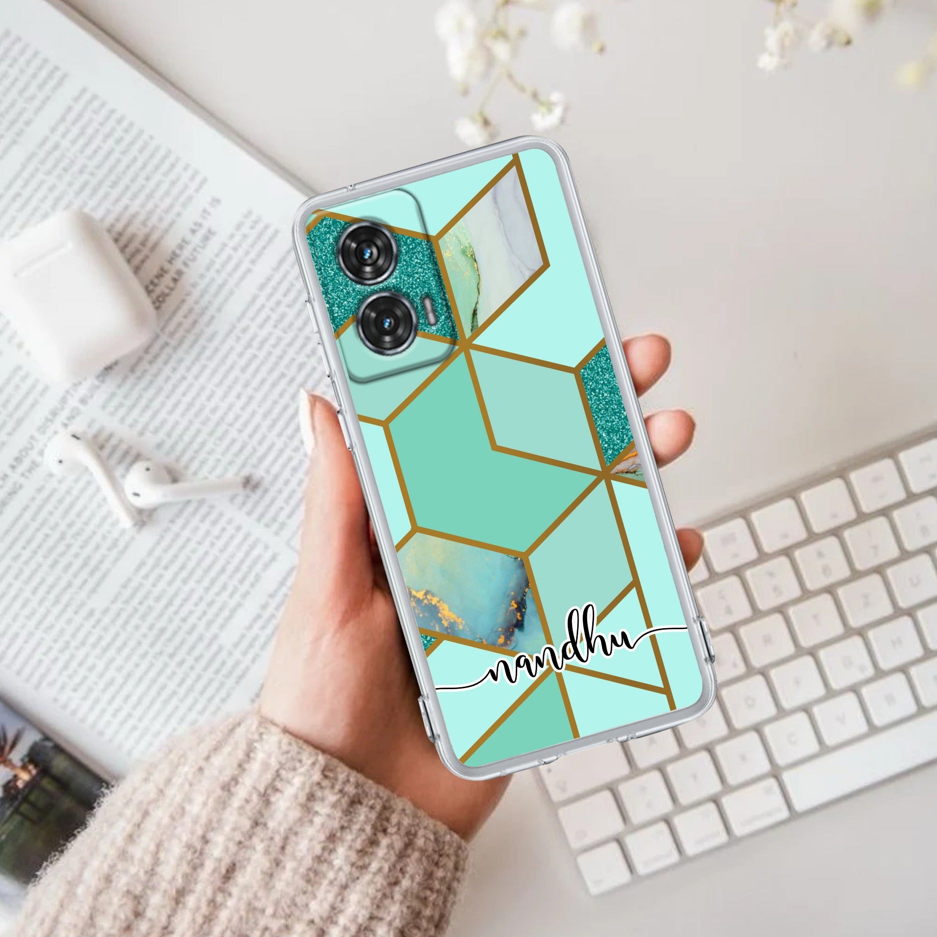 Marble Green Customize Anti Yellow Case For Motorola G96 5G