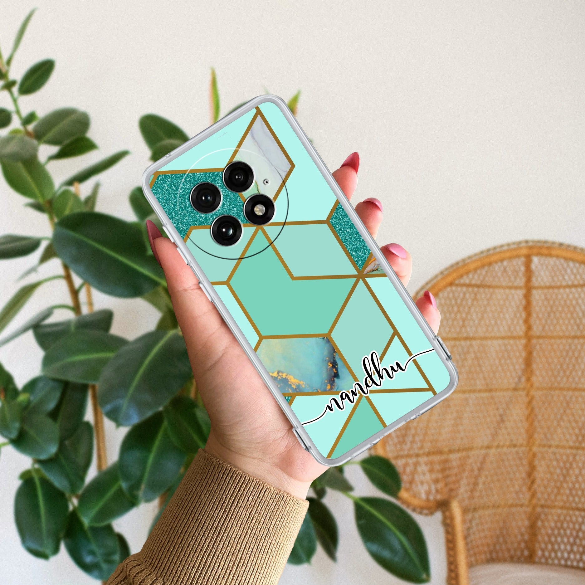Marble Green Customize Anti Yellow Case For OnePlus 13 5G