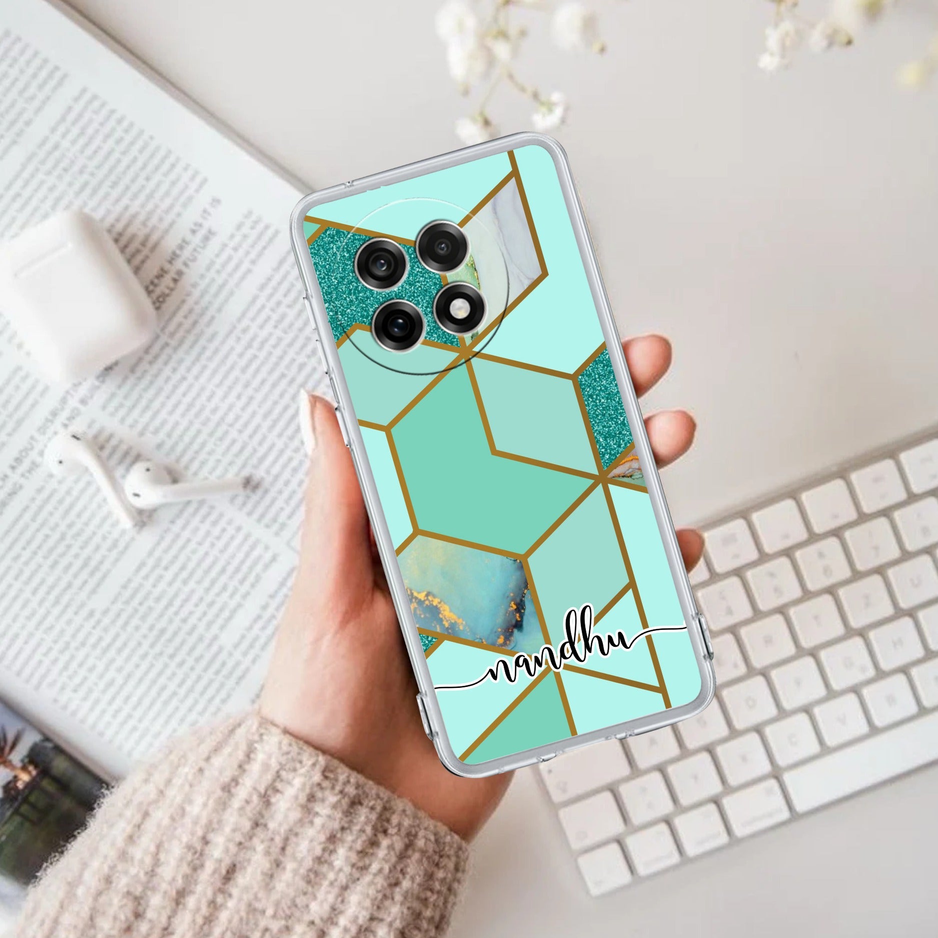 Marble Green Customize Transparent Silicon Case For OnePlus 13R 5G