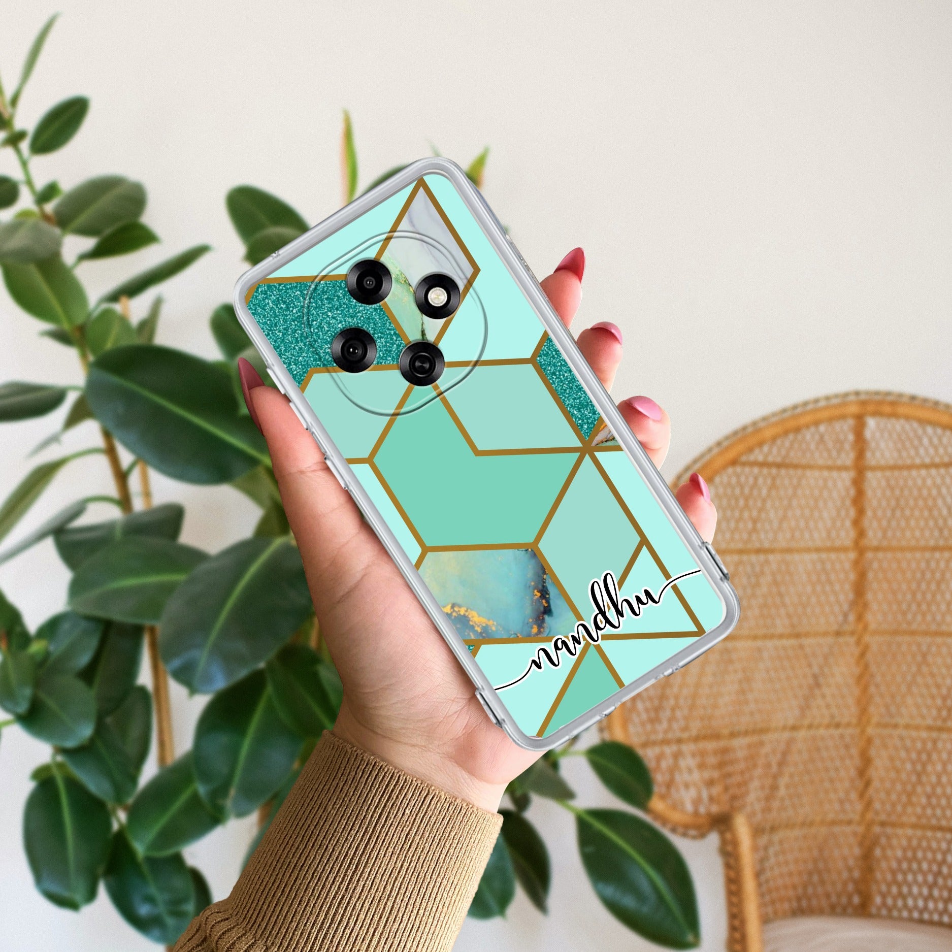 Marble Green Customize Anti Yellow Case For Oppo F31 Pro Plus 5G