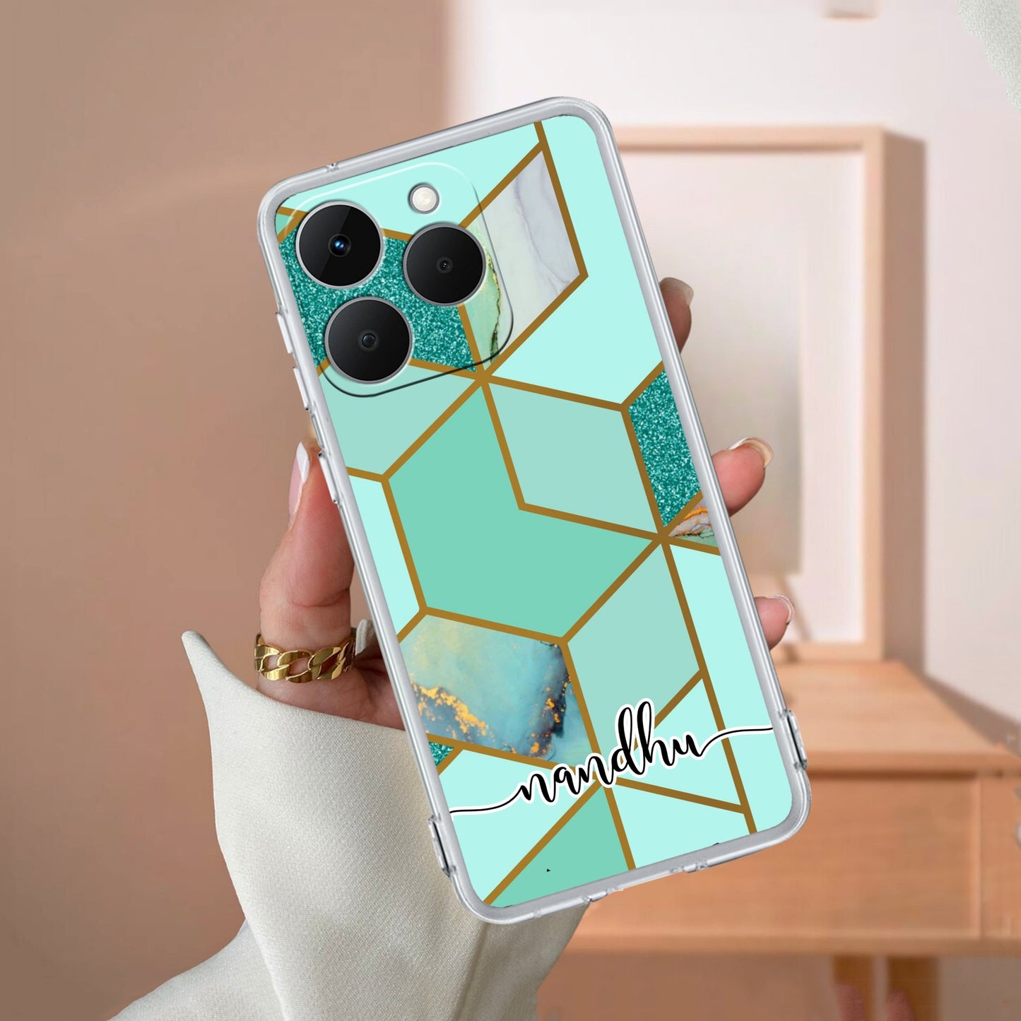 Marble Green Customize Transparent Silicon Case For Realme/Narzo