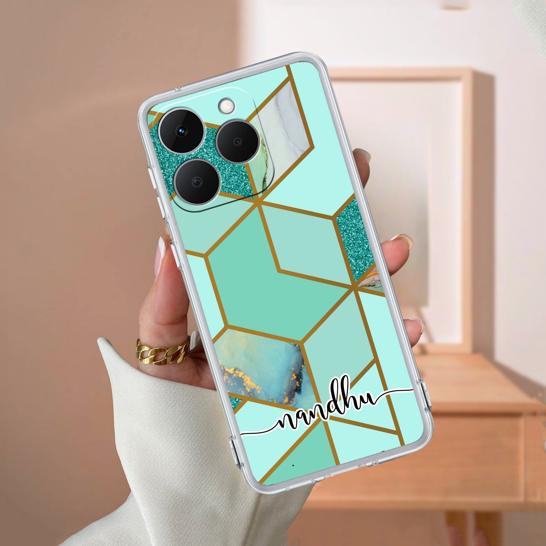 Marble Green Customize Anti Yellow Case For Realme 15T 5G