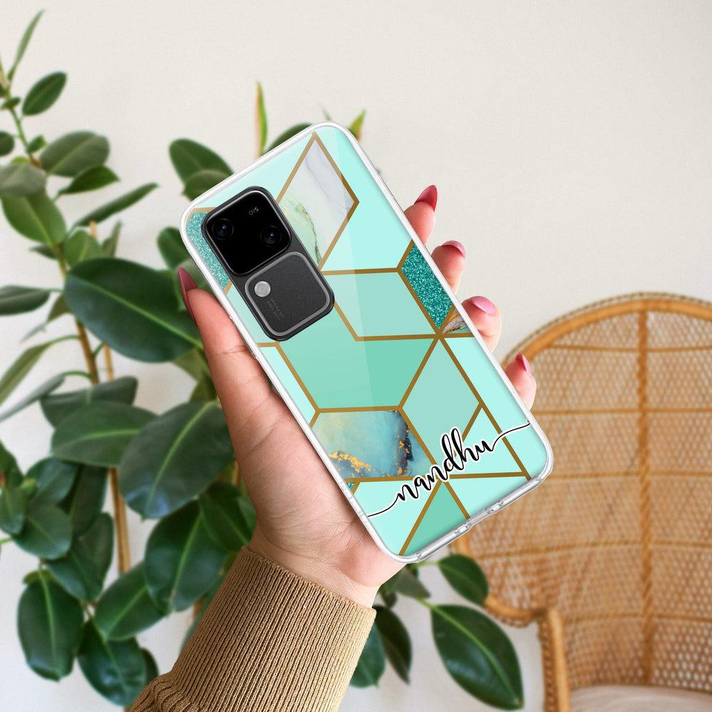 Marble Green Customize Transparent Silicon Case For Vivo V30 5G