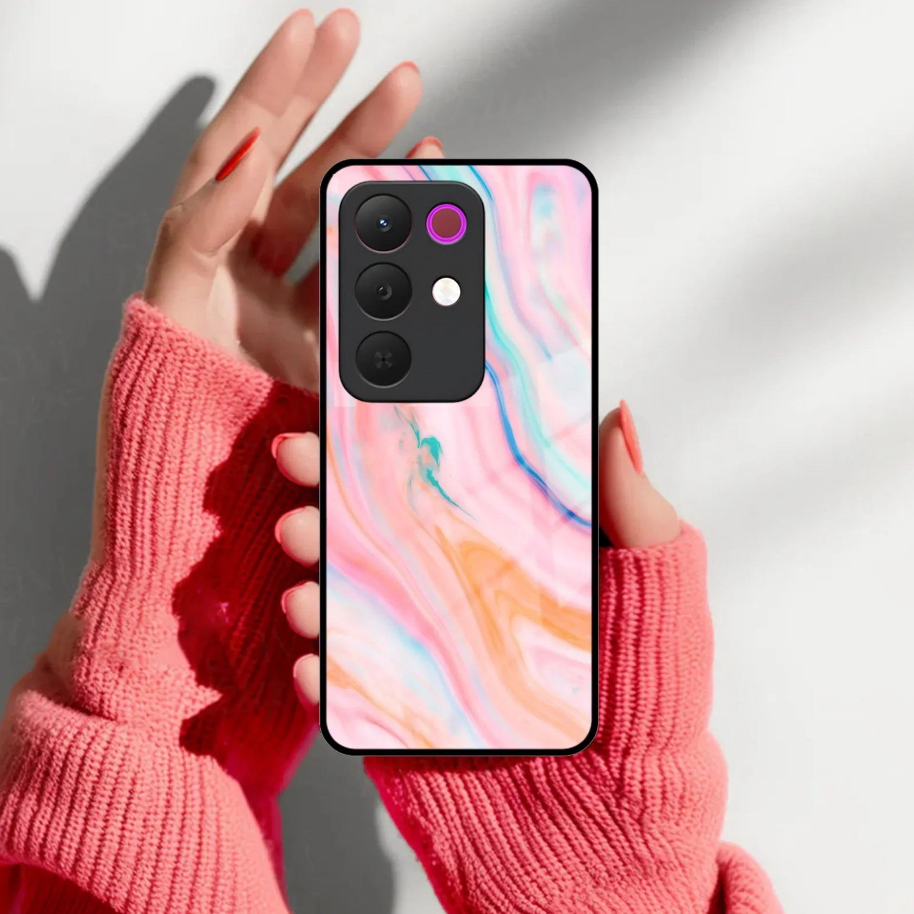 Marble Pattern Fluid Textured Glass Case Cover For Realme