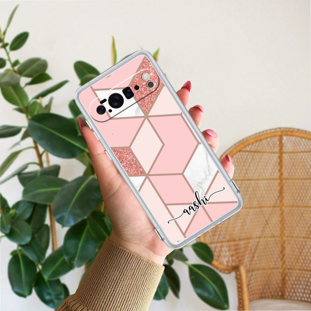 Marble Pink Customize Transparent Silicon Case For Google Pixel 10 Pro XL
