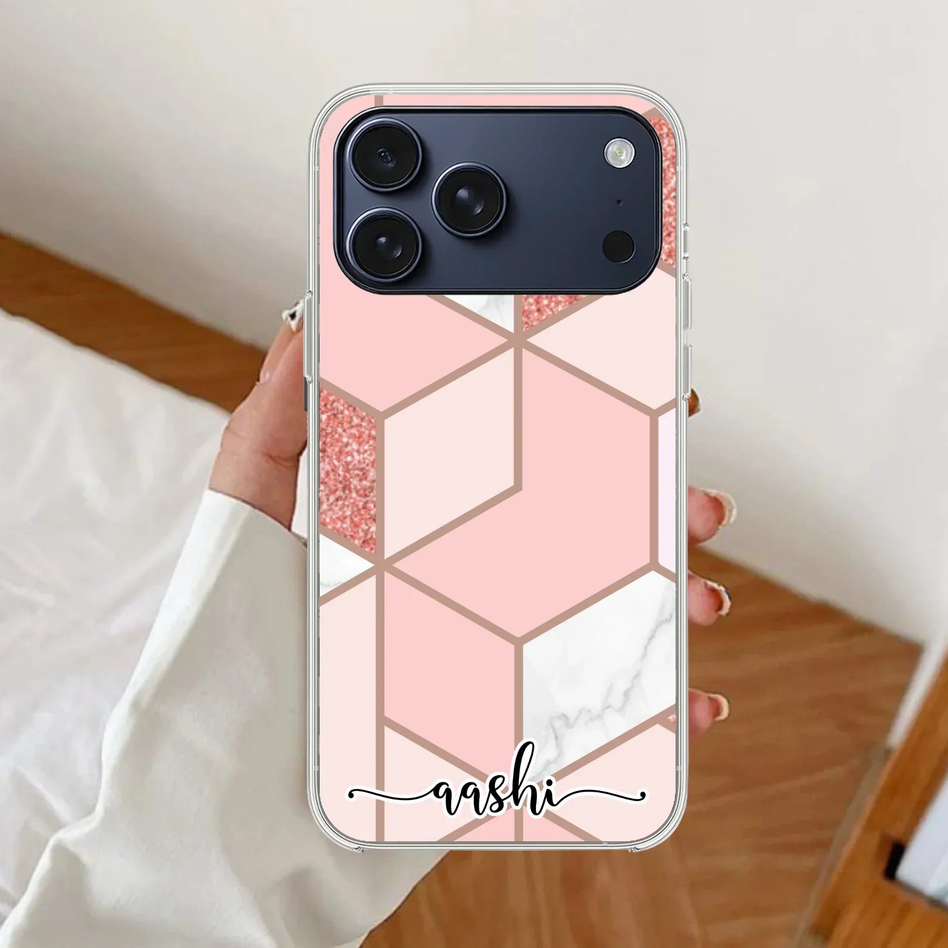 Marble Pink Customize Transparent Silicon Case For iPhone