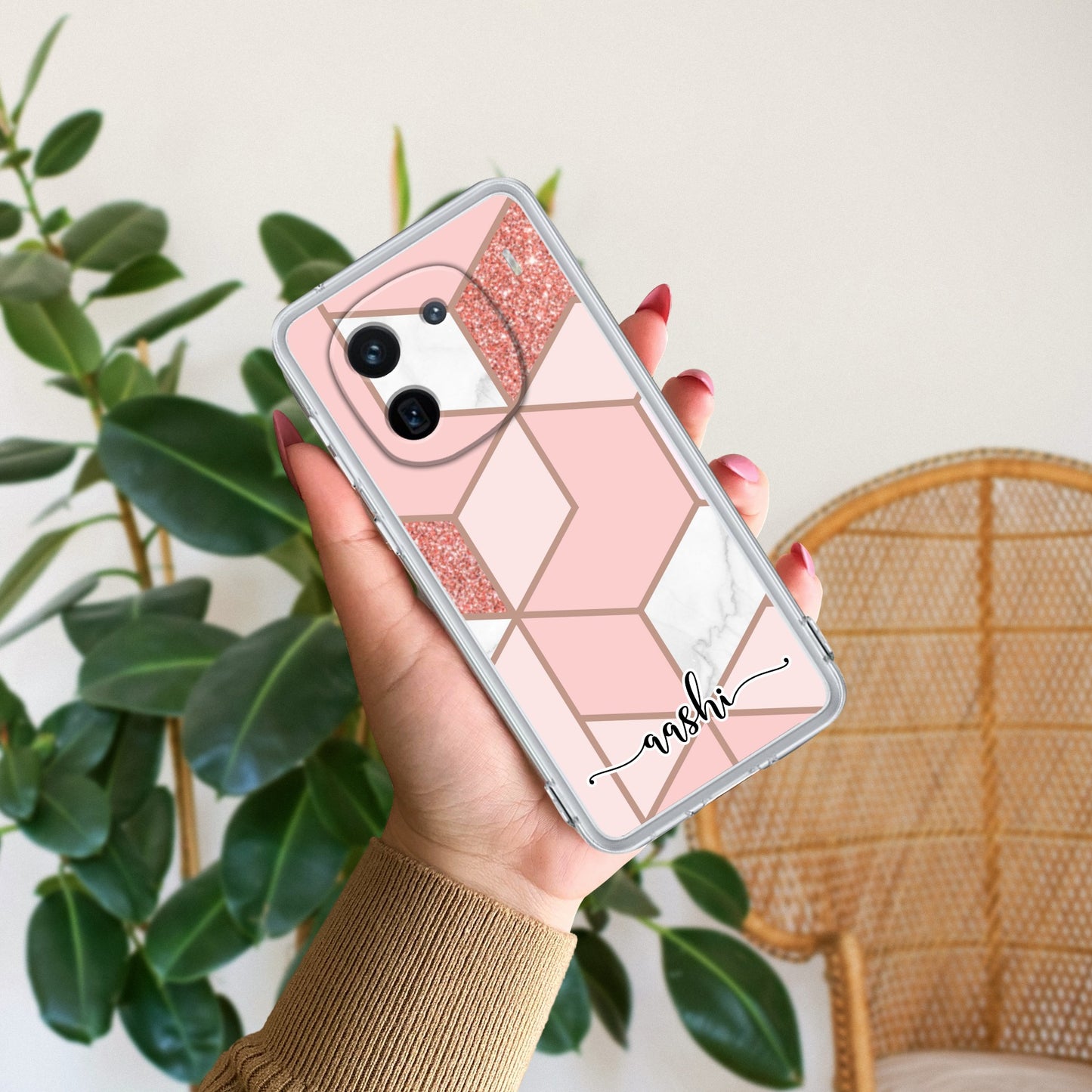 Marble Pink Customize Transparent Silicon Case For iQOO