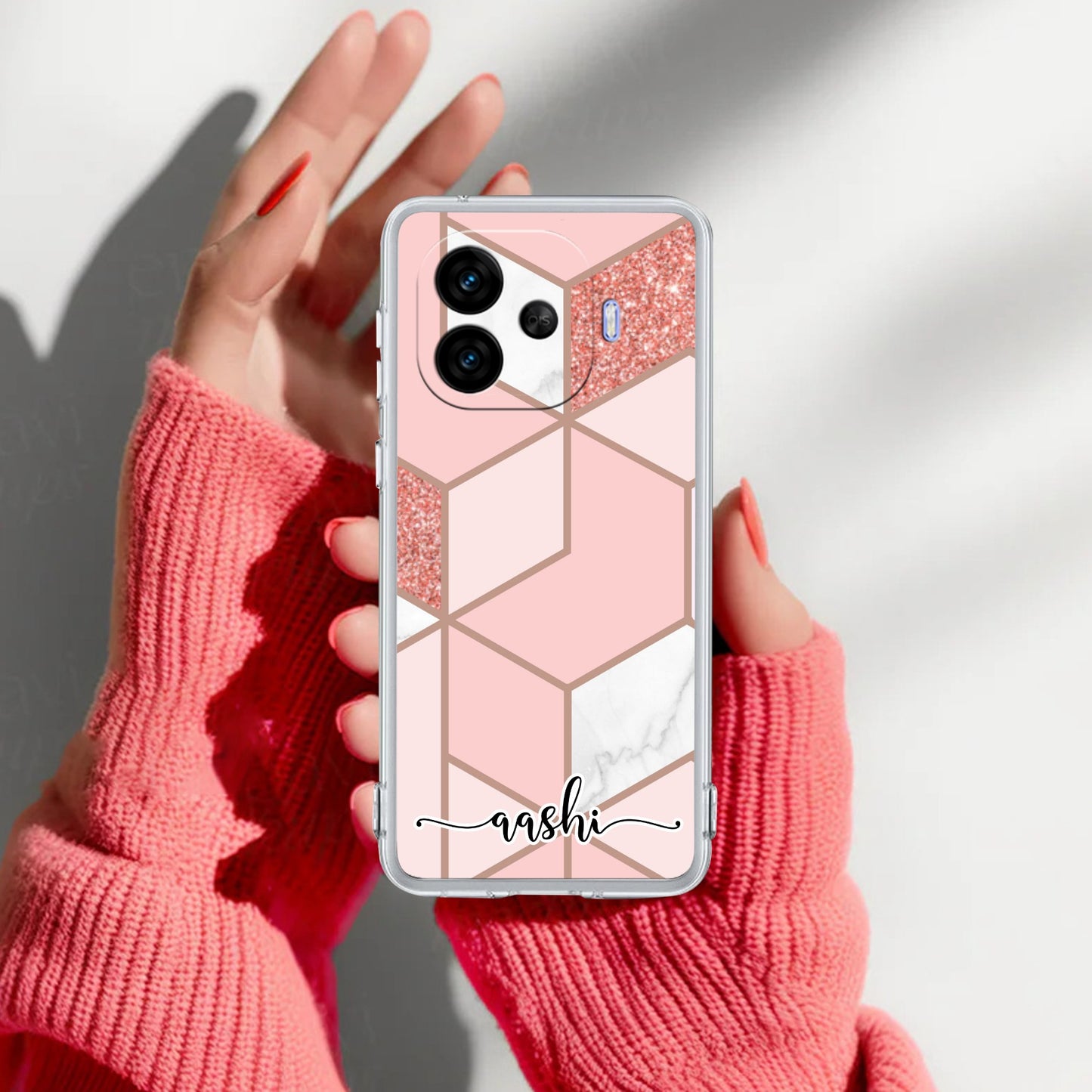 Marble Pink Customize Transparent Silicon Case For iQOO